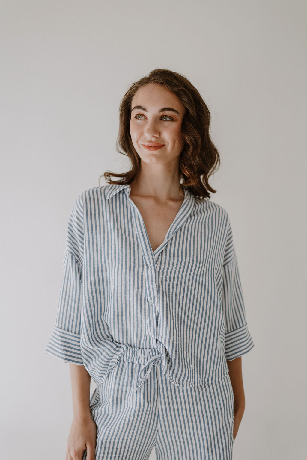 Striped Boxy Shirt in Blue