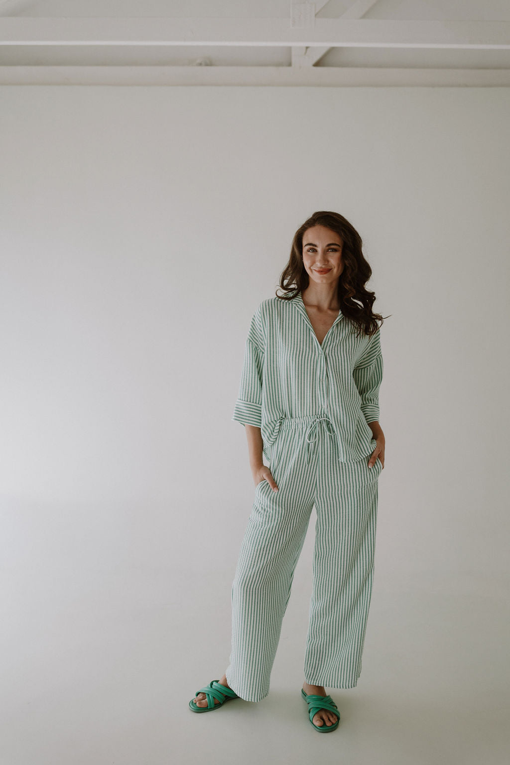 Striped Boxy Shirt - Green