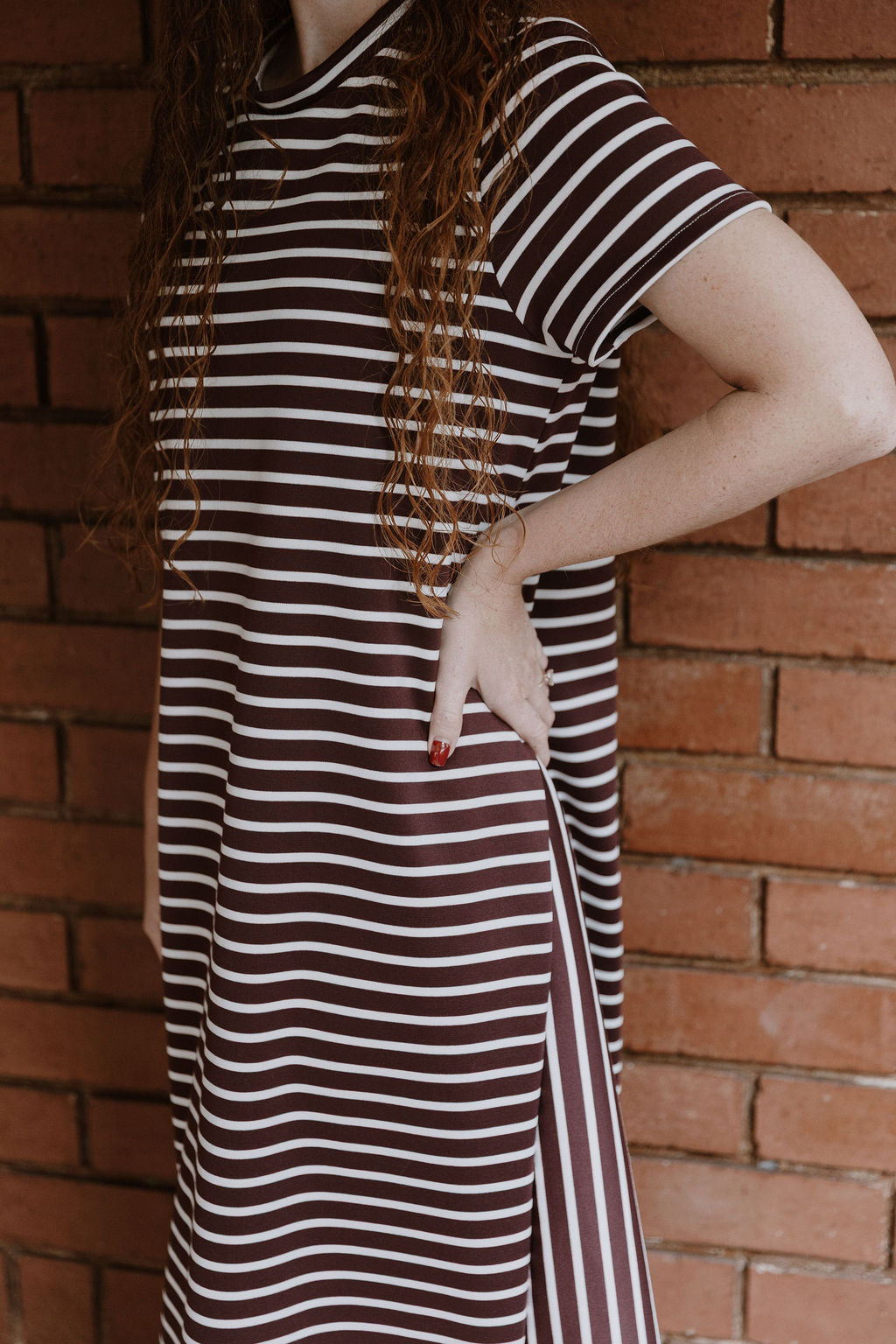 The Claudia Dress - Maroon Stripe