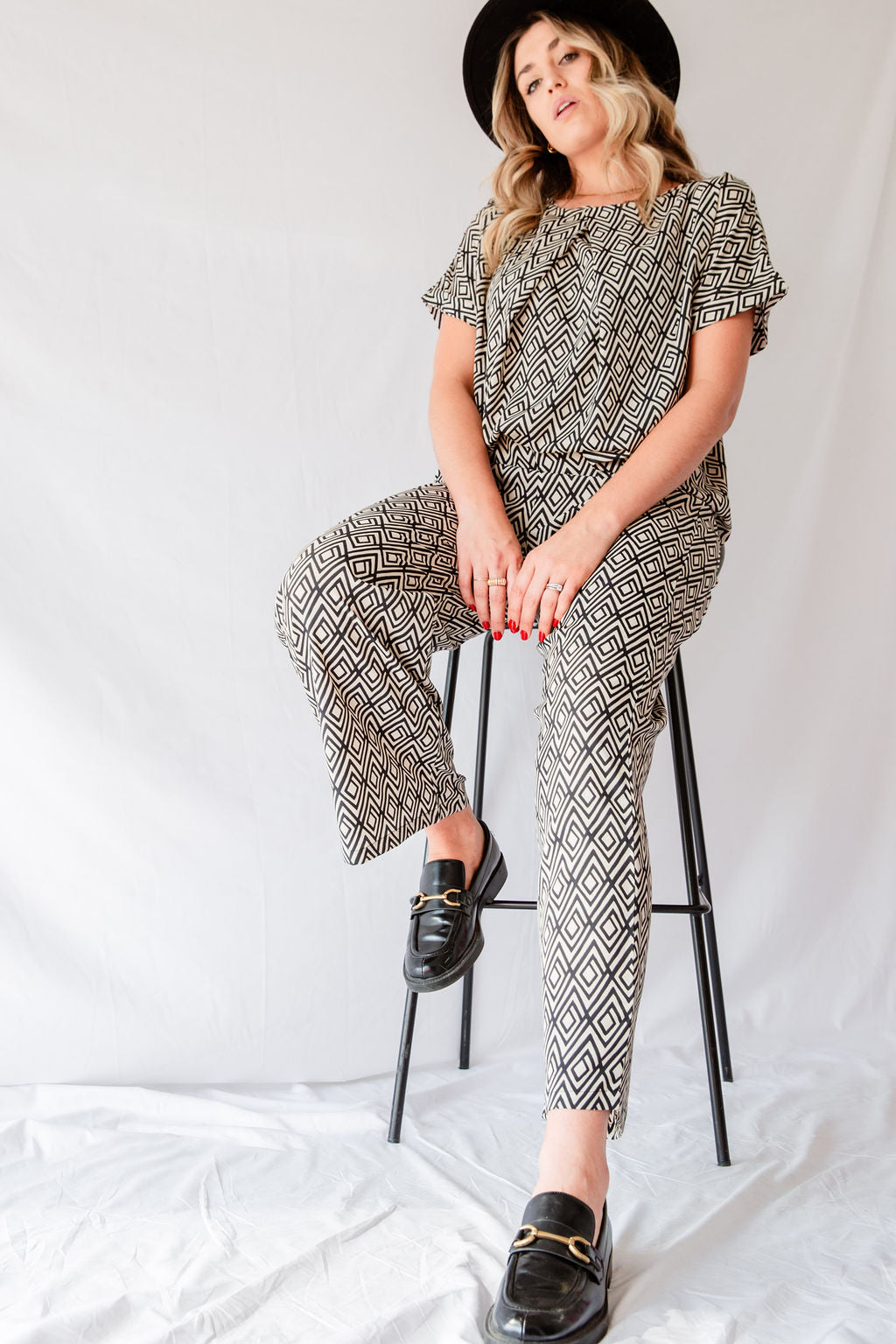 Elasticated Pants - B/W Print