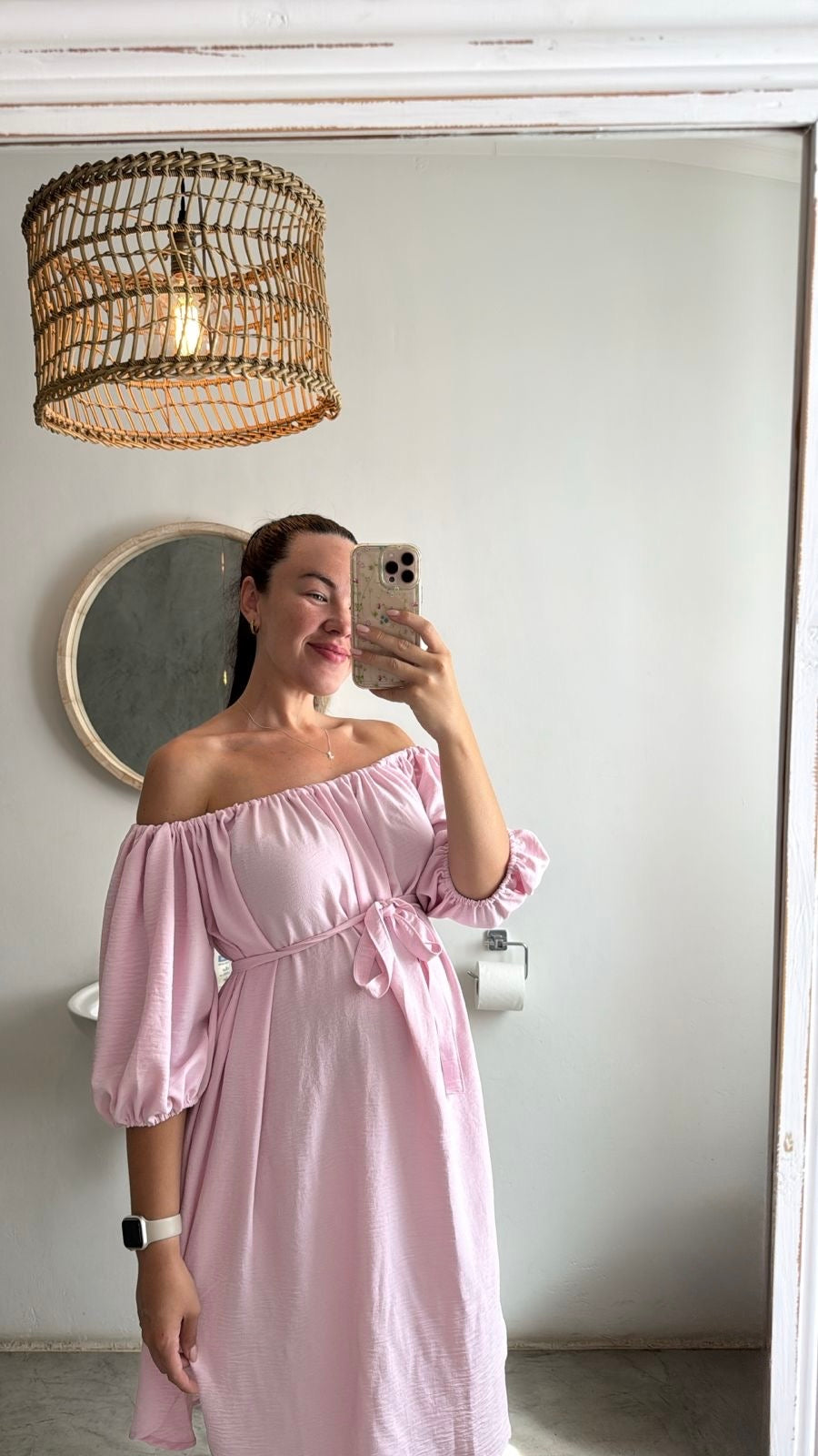 Off Shoulder Dress - Marshmallow Pink