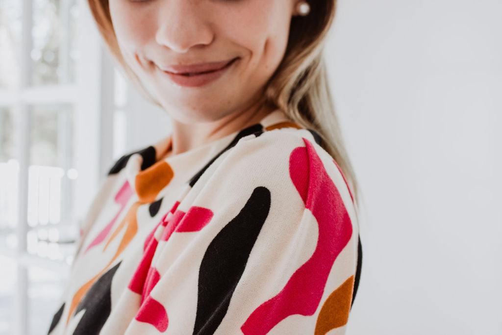 Knitwear Top- Viva Pink/Black