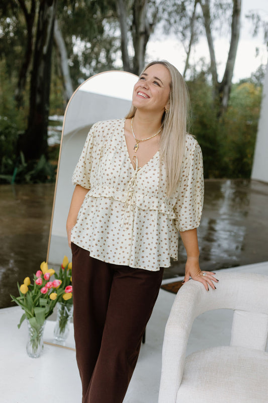 Lucy Tie Top - Yellow Polka Dot