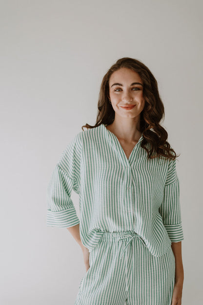 Striped Boxy Shirt in Green