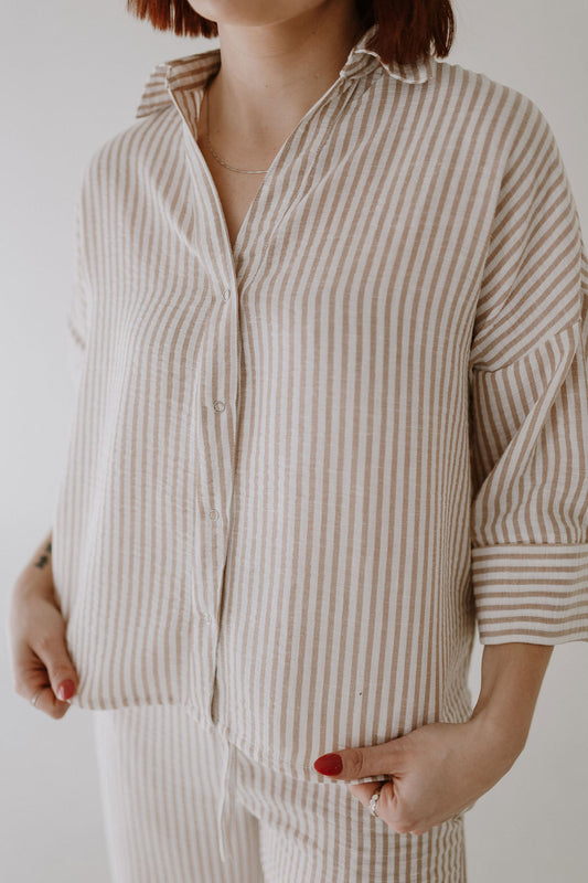 Striped Boxy Shirt in Nude