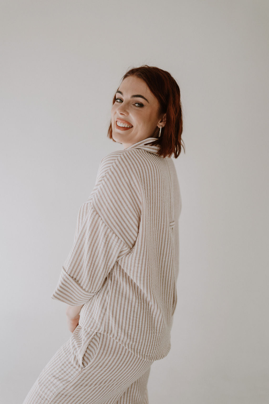 Striped Boxy Shirt in Nude