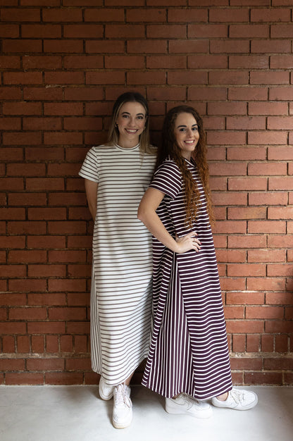 The Claudia Dress - Maroon Stripe