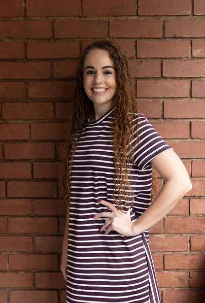 The Claudia Dress - Maroon Stripe