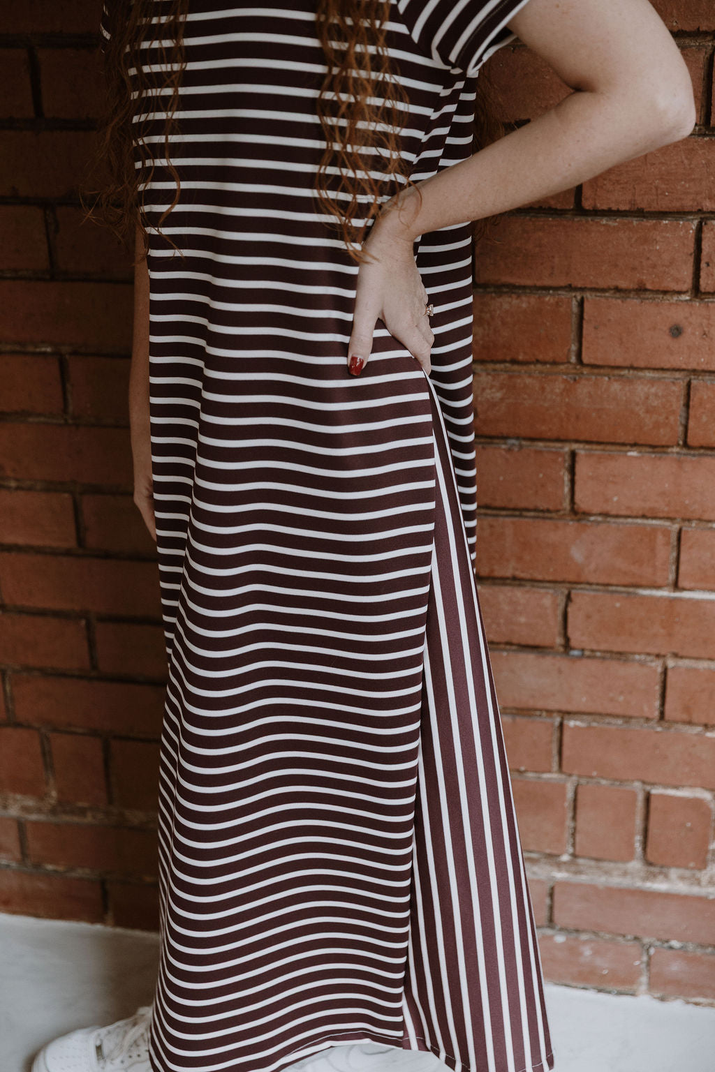 The Claudia Dress - Maroon Stripe