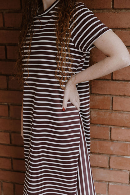 The Claudia Dress - Maroon Stripe