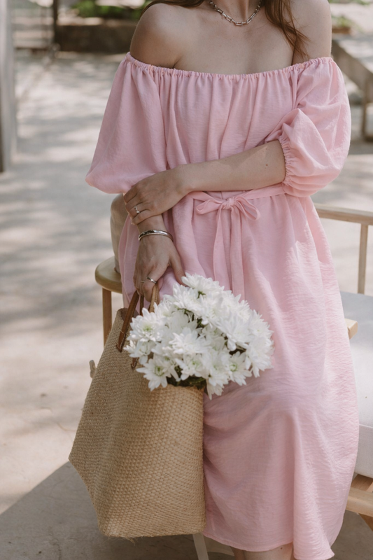 Off Shoulder Dress - Marshmallow Pink